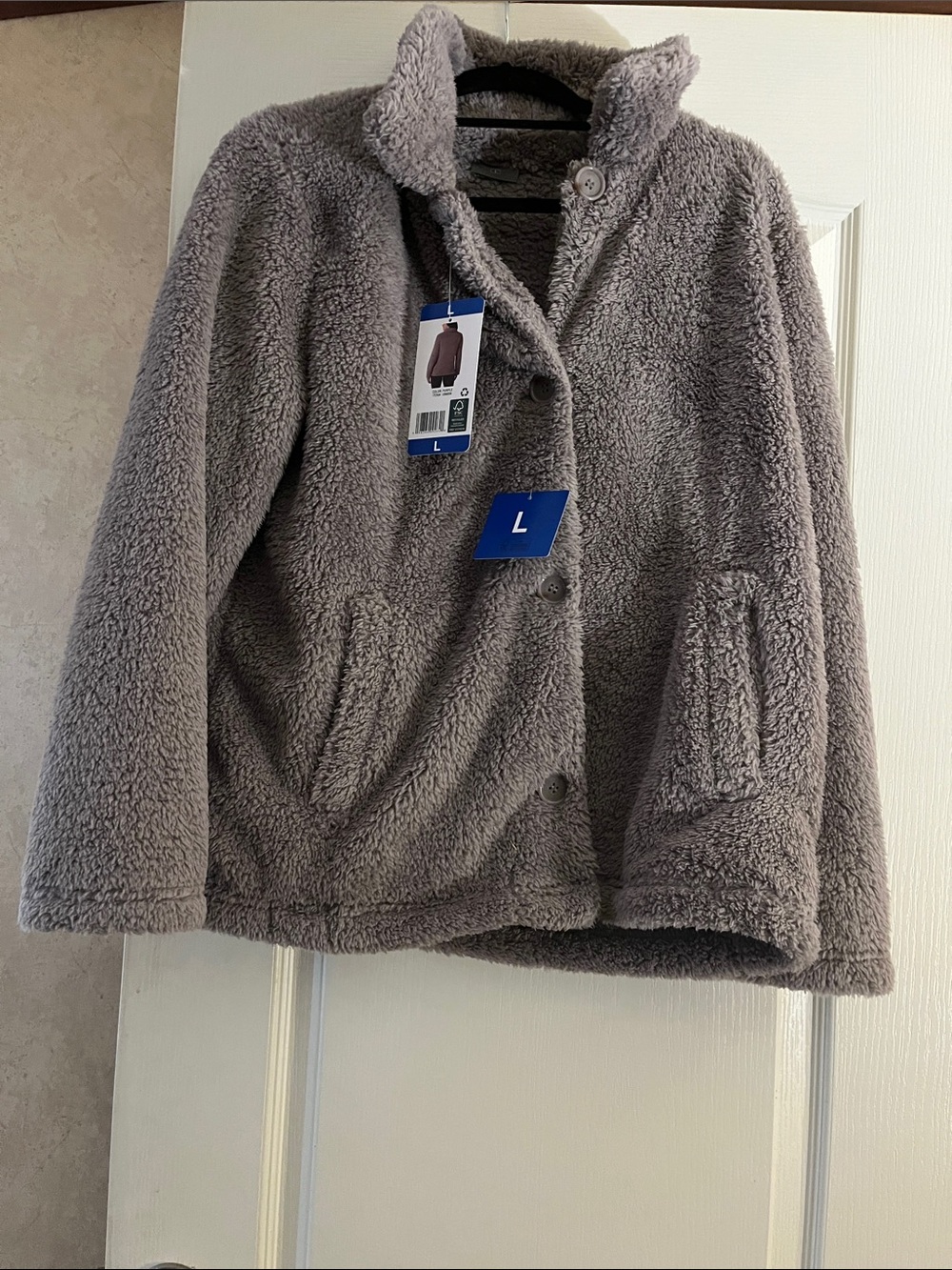 32 Degrees Taupe Fuzzy Button-Front Women's Sweater Jacket